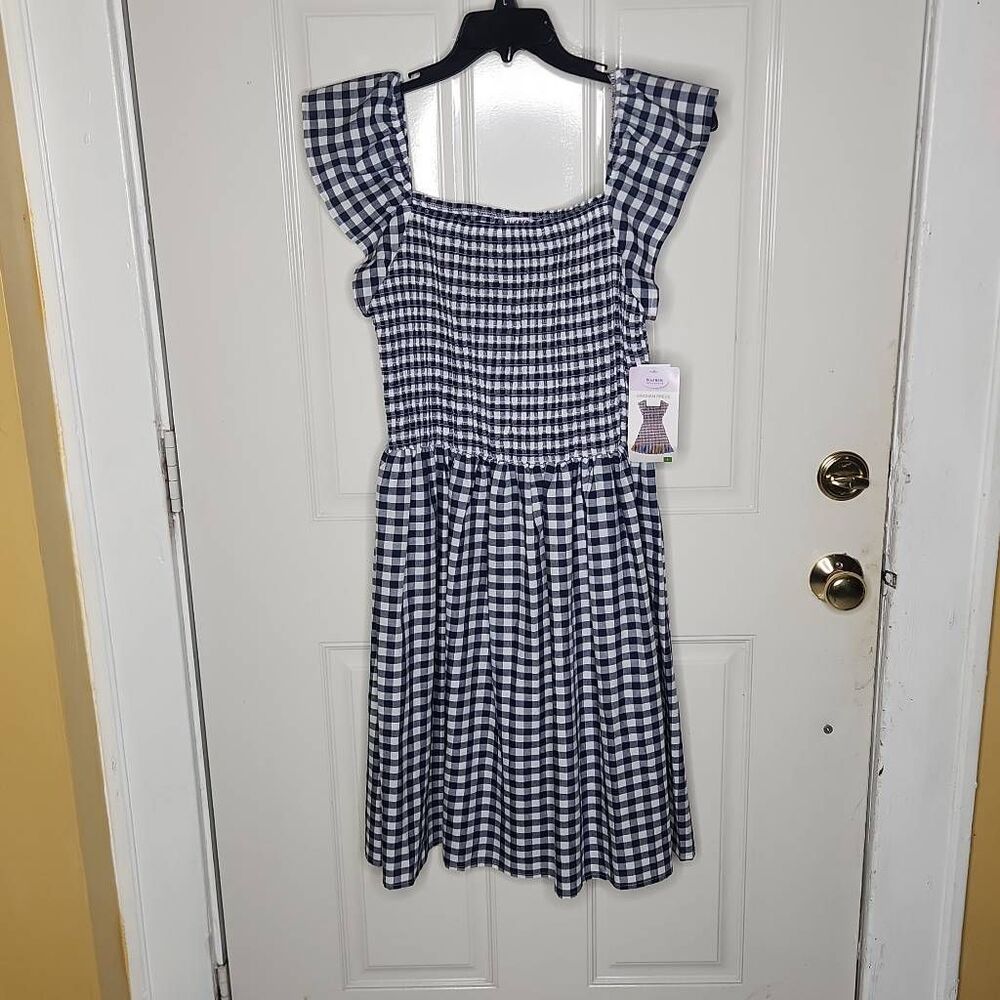 Blueberi boulevard navy blue  gingham dress women's size L